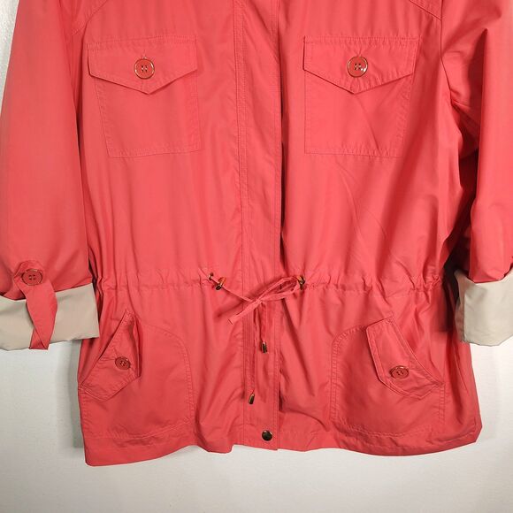 JM Collection Hooded Jacket Large Women's Coral Lightweight Mid Length Coat - Picture 4 of 7